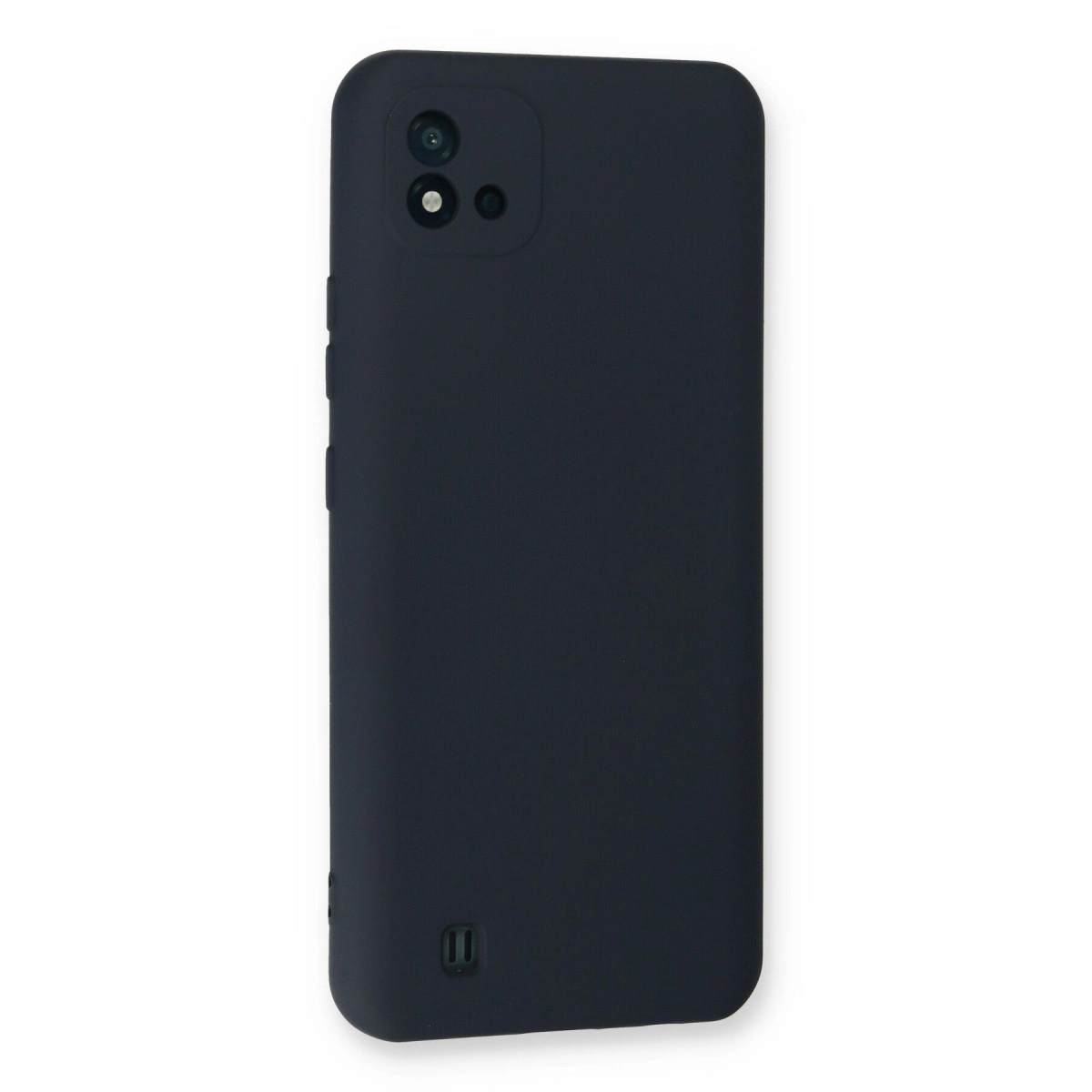 Üç kamera lensli ve flaşlı koyu gri telefon kılıfı.