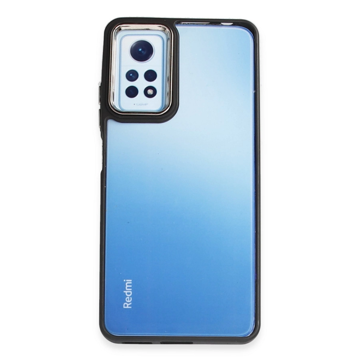 Siyah koruyucu kılıflı mavi akıllı telefon ve kamera modülü.