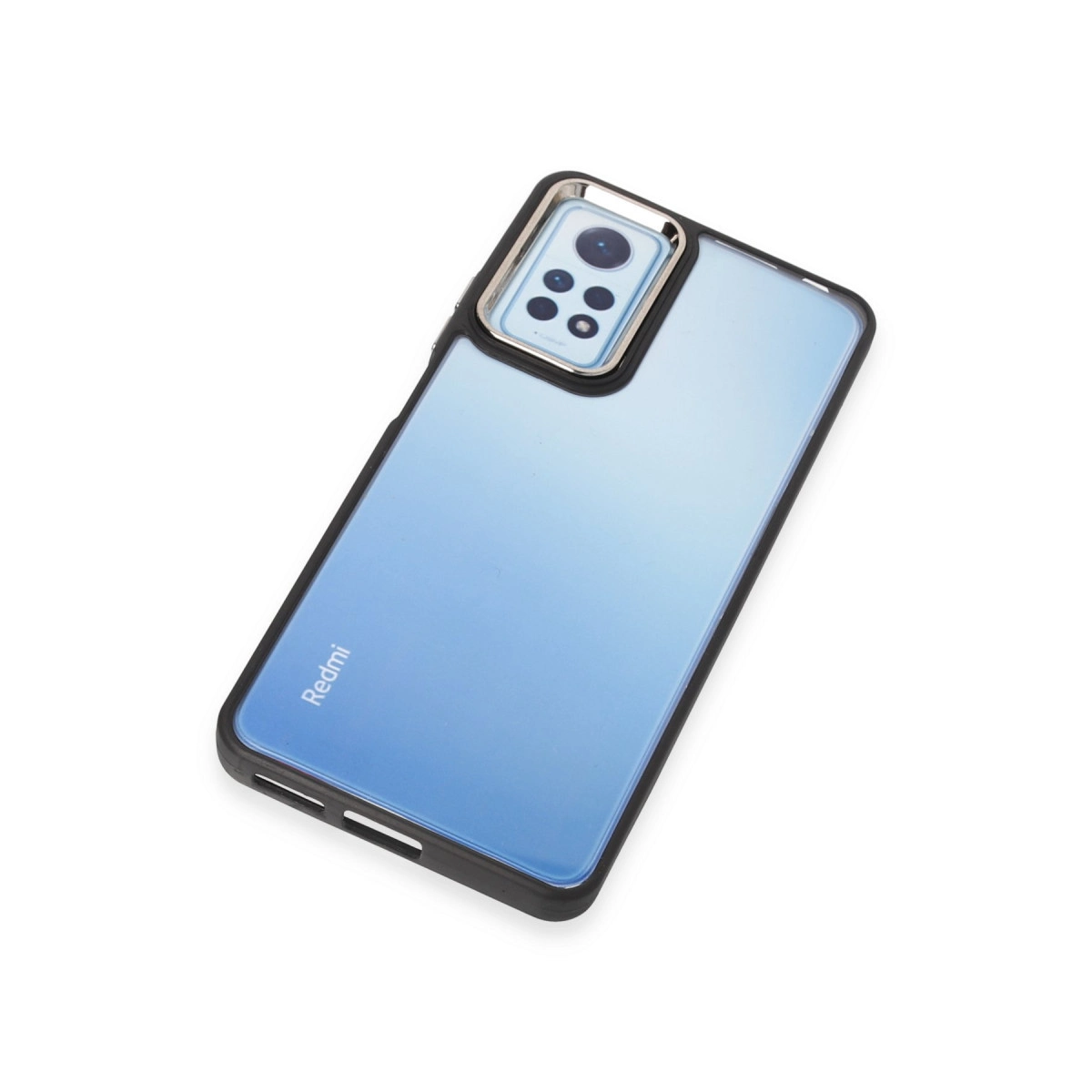 Siyah çerçeveli ve kamera modülü dizili mavi bir akıllı telefon.