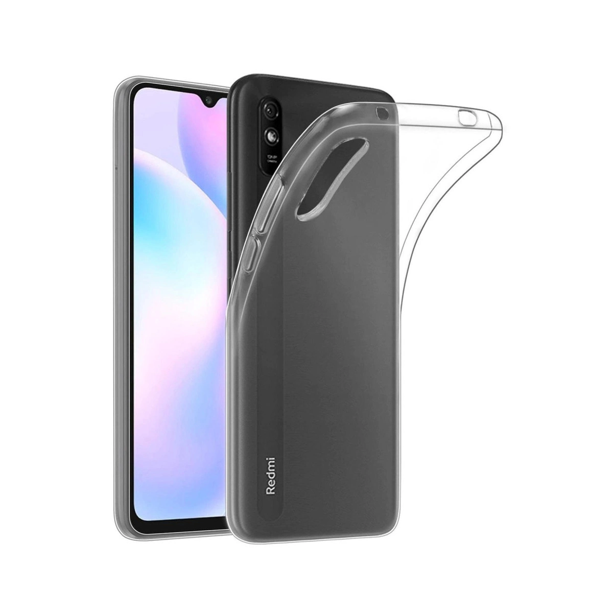 Şeffaf koruyucu kılıflı koyu renkli bir akıllı telefon.