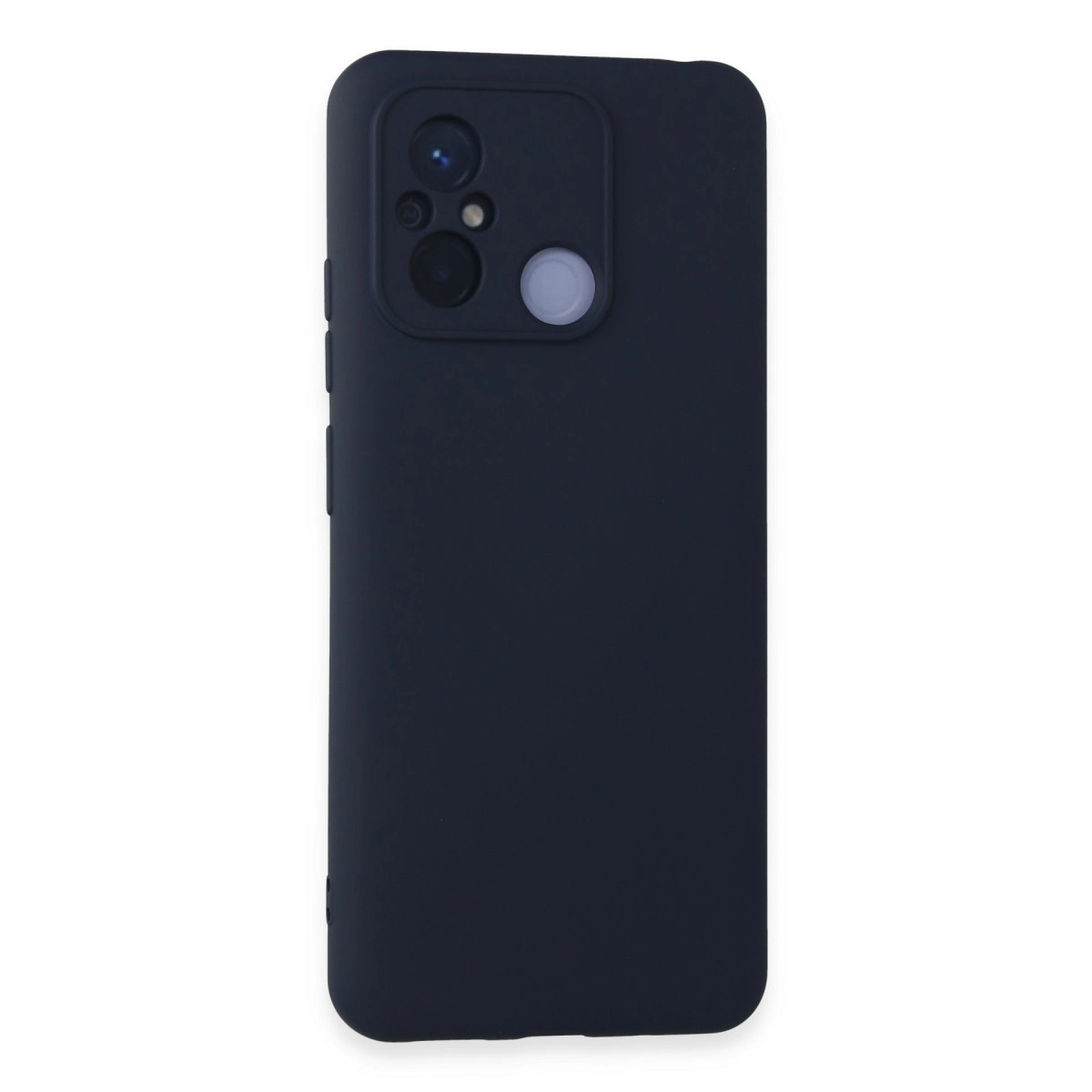 Kamera modülü ve flaşlı lacivert telefon kılıfı.