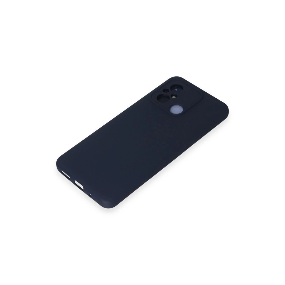 Kamera kesimli ve portlu koyu mavi telefon kılıfı.