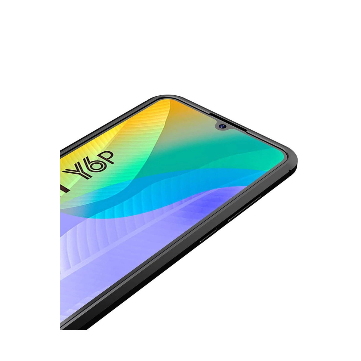 Üzerinde "Y6P" yazısı bulunan renkli duvar kağıdı gösteren siyah bir akıllı telefon.