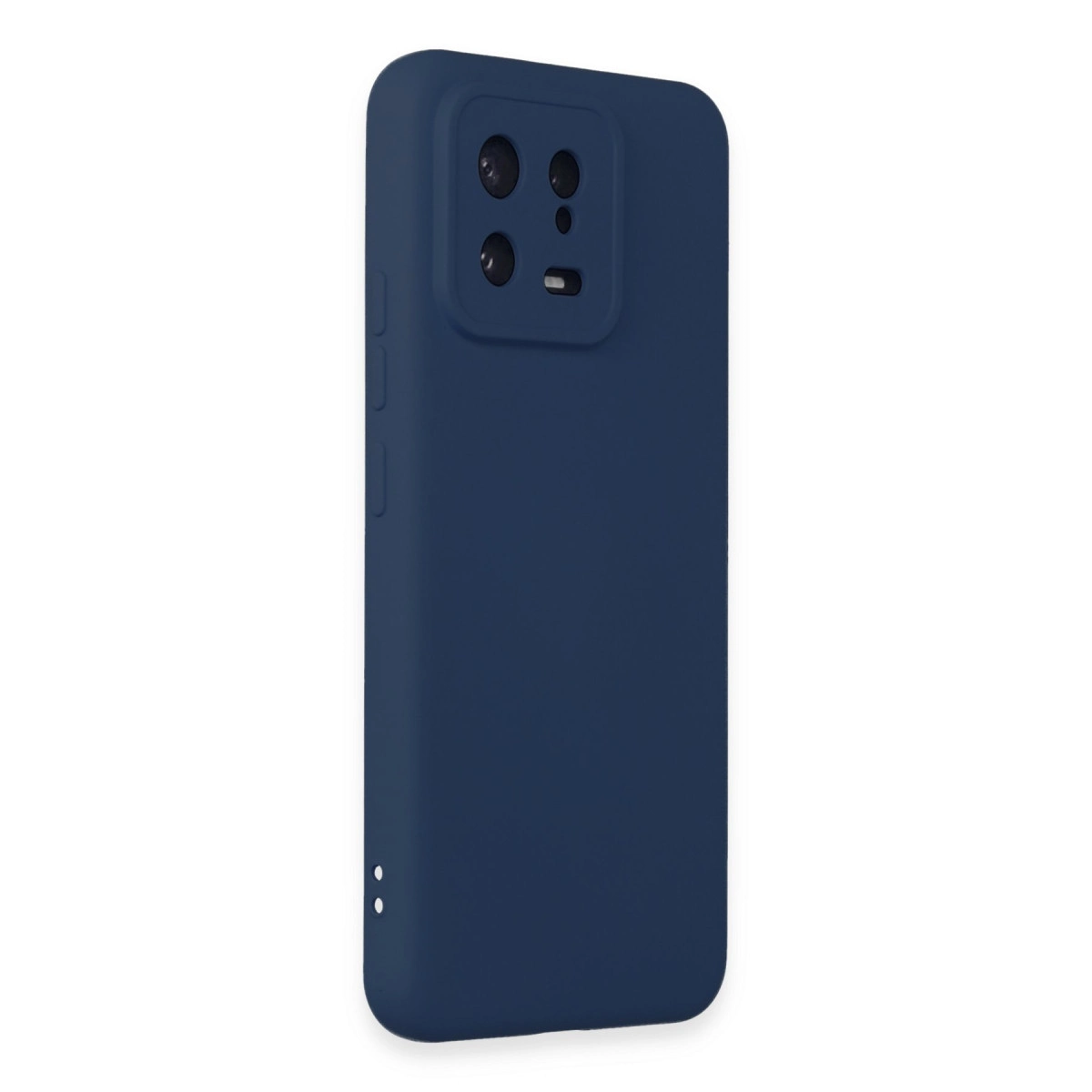 Kamera modül ve yan düğmeli lacivert telefon kılıfı.