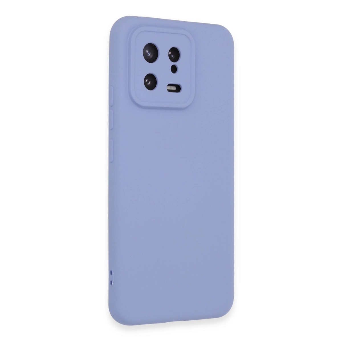 Arkada dikdörtgen kamera kesimine sahip lavanta rengi telefon kılıfı.