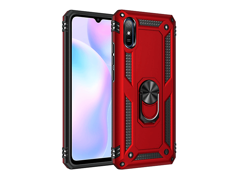 NEWFACE Xiaomi Redmi 9a Uyumlu Sofya Yüzüklü Silikon Kapak Telefon Kılıfı Kırmızı