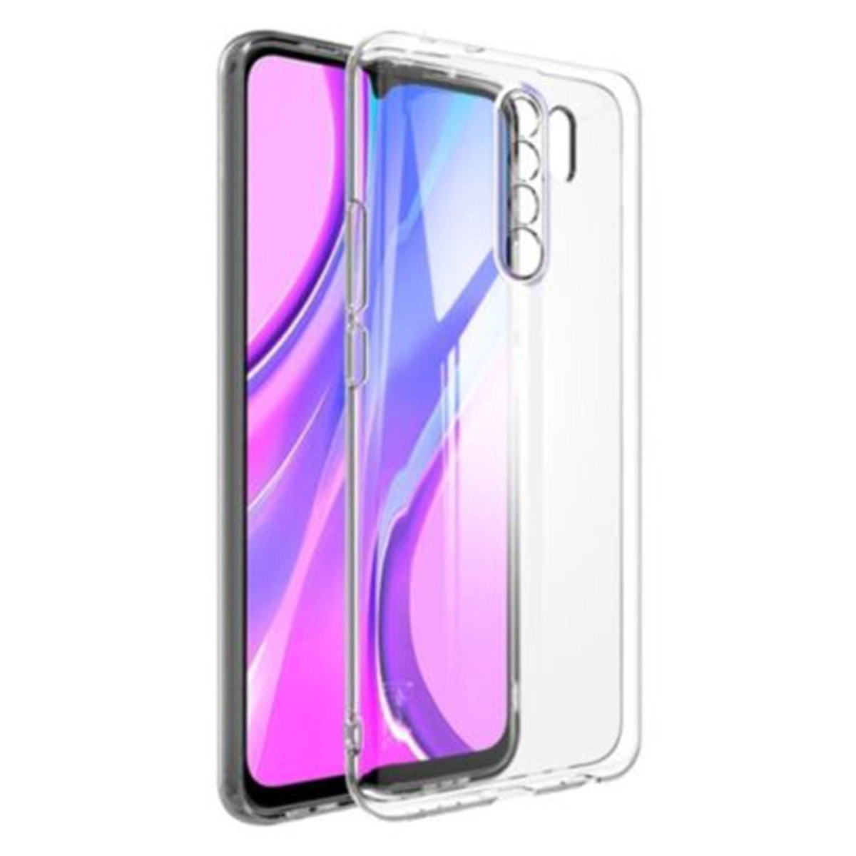 Bir akıllı telefonun arkasında dört kamera lensi bulunan şeffaf telefon kılıfı.