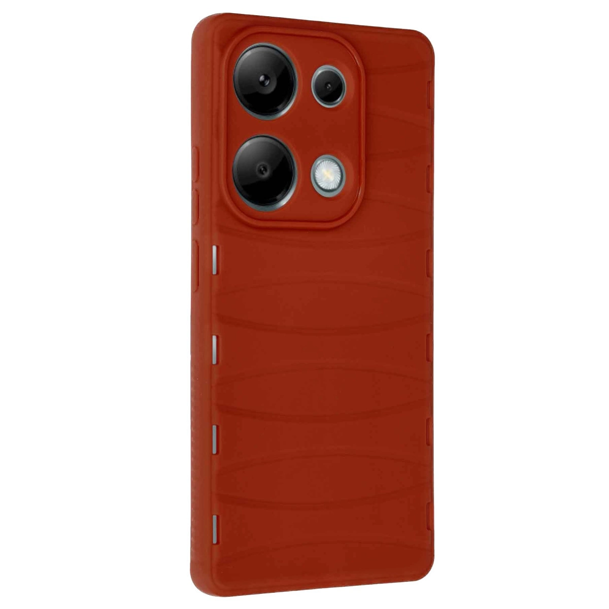 Dalgalı desenli ve kamera kesimli kırmızı telefon kılıfı.