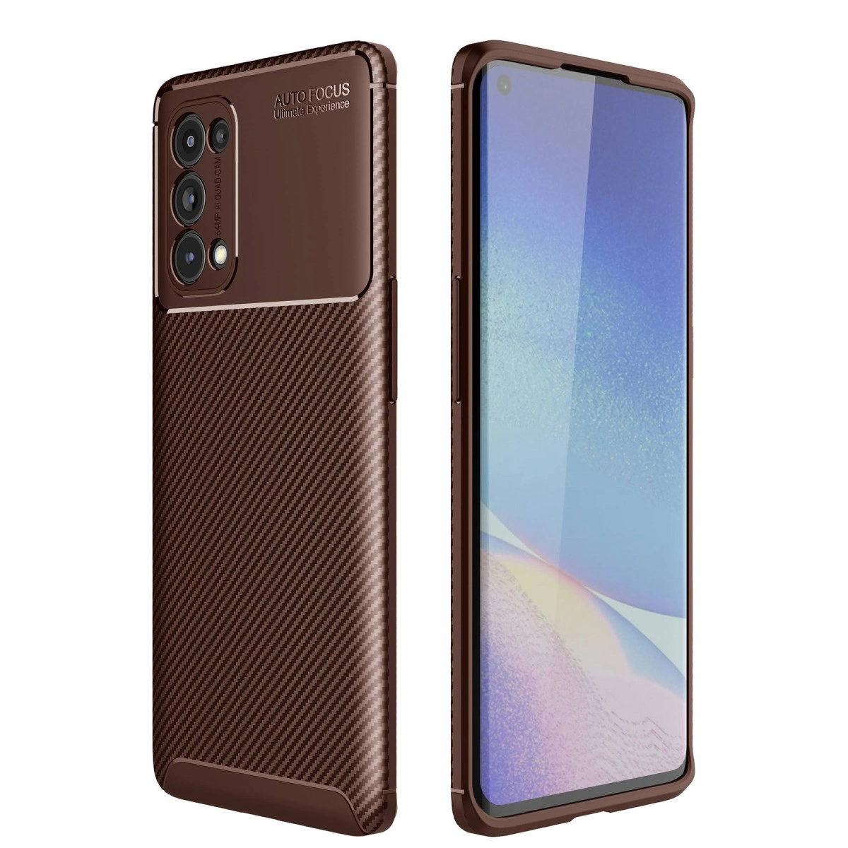 NEWFACE Oppo Reno 5 Pro Uyumlu Auto Focus Karbon Kapak Telefon Kılıfı Kahverengi