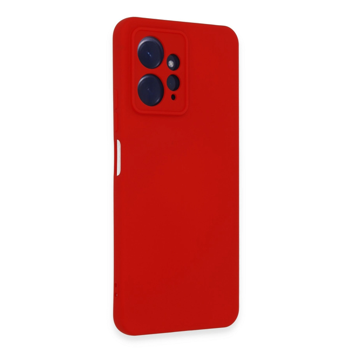 Dört lensi gösteren dikdörtgen kamera çıkıntısına sahip kırmızı telefon kılıfı.