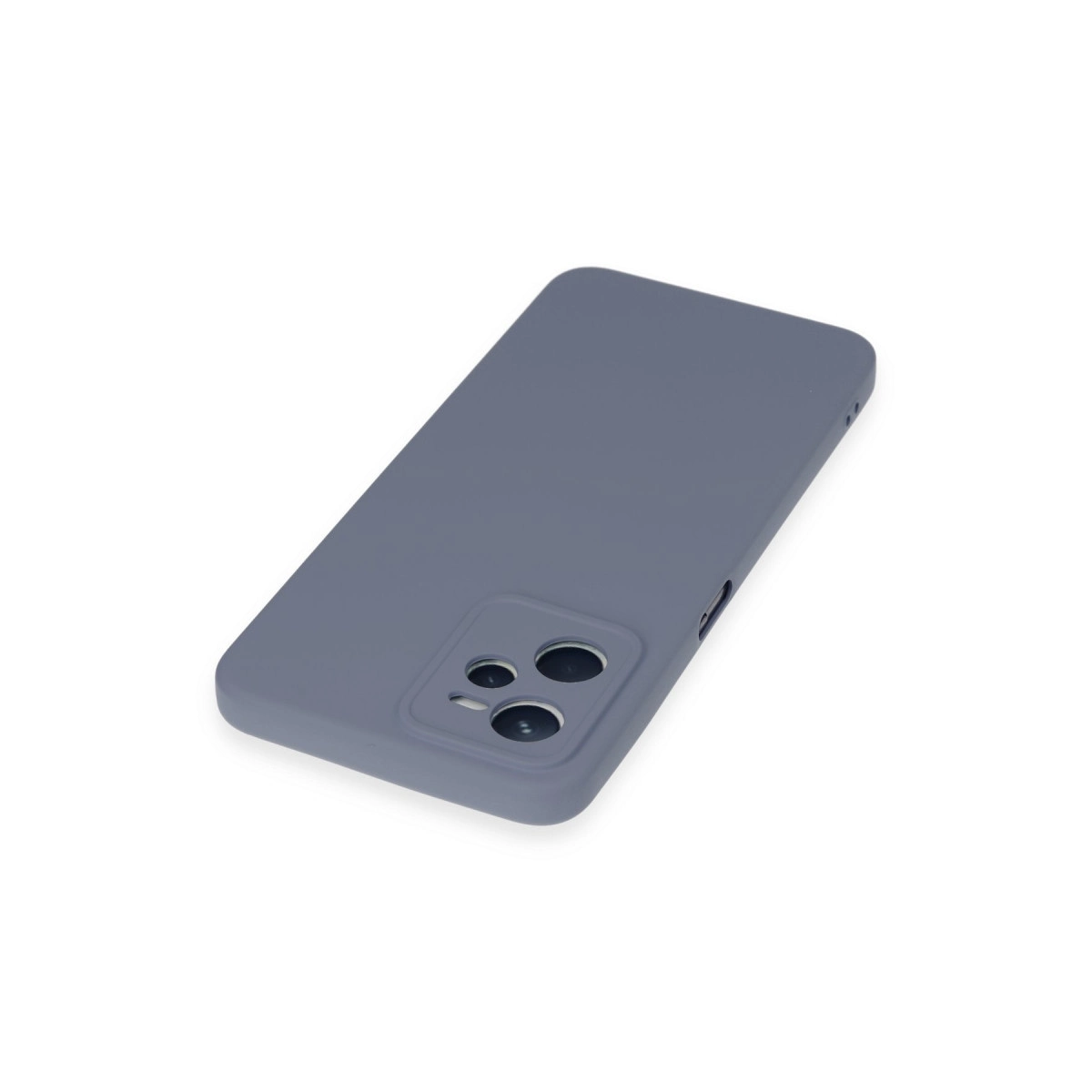 Beyaz arka plan üzerinde kamera modüllü gri telefon kılıfı.