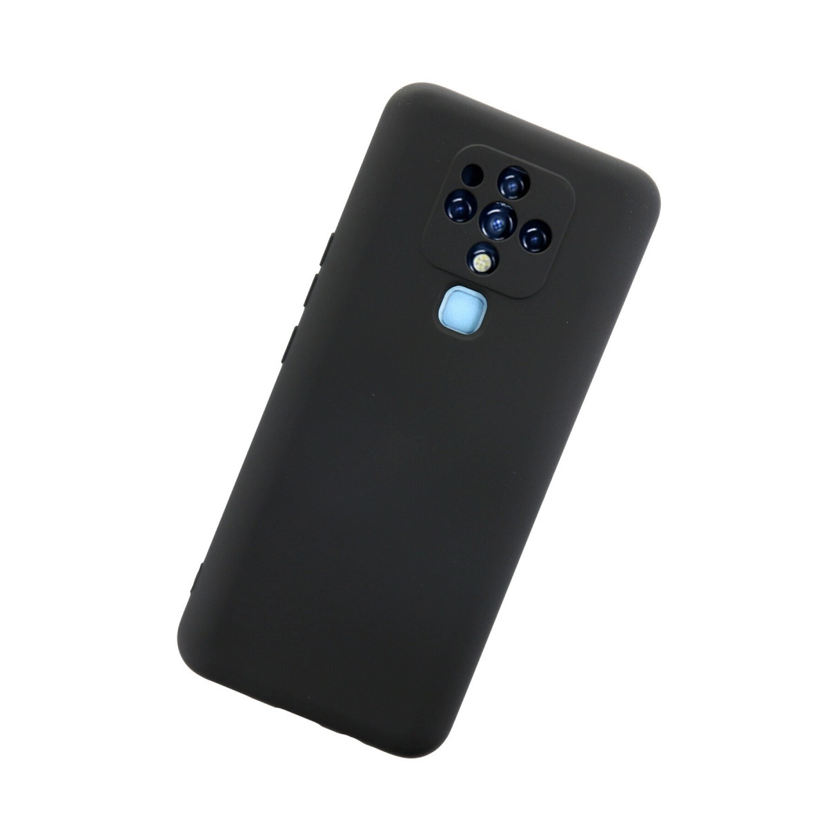 Dört lensli kare kamera modüllü siyah telefon.