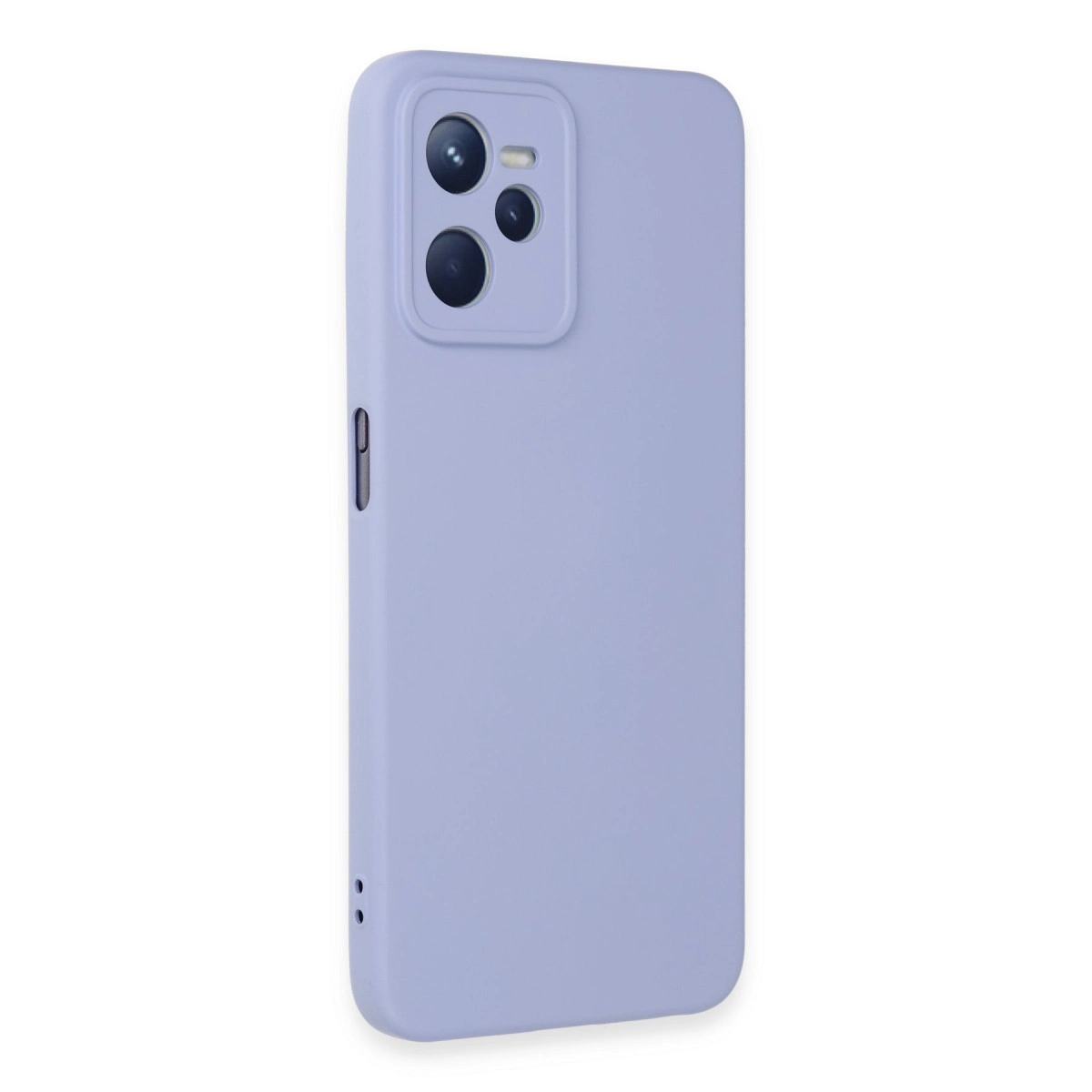 Üç kamera lensi ve flaşı olan lavanta rengi telefon kılıfı.