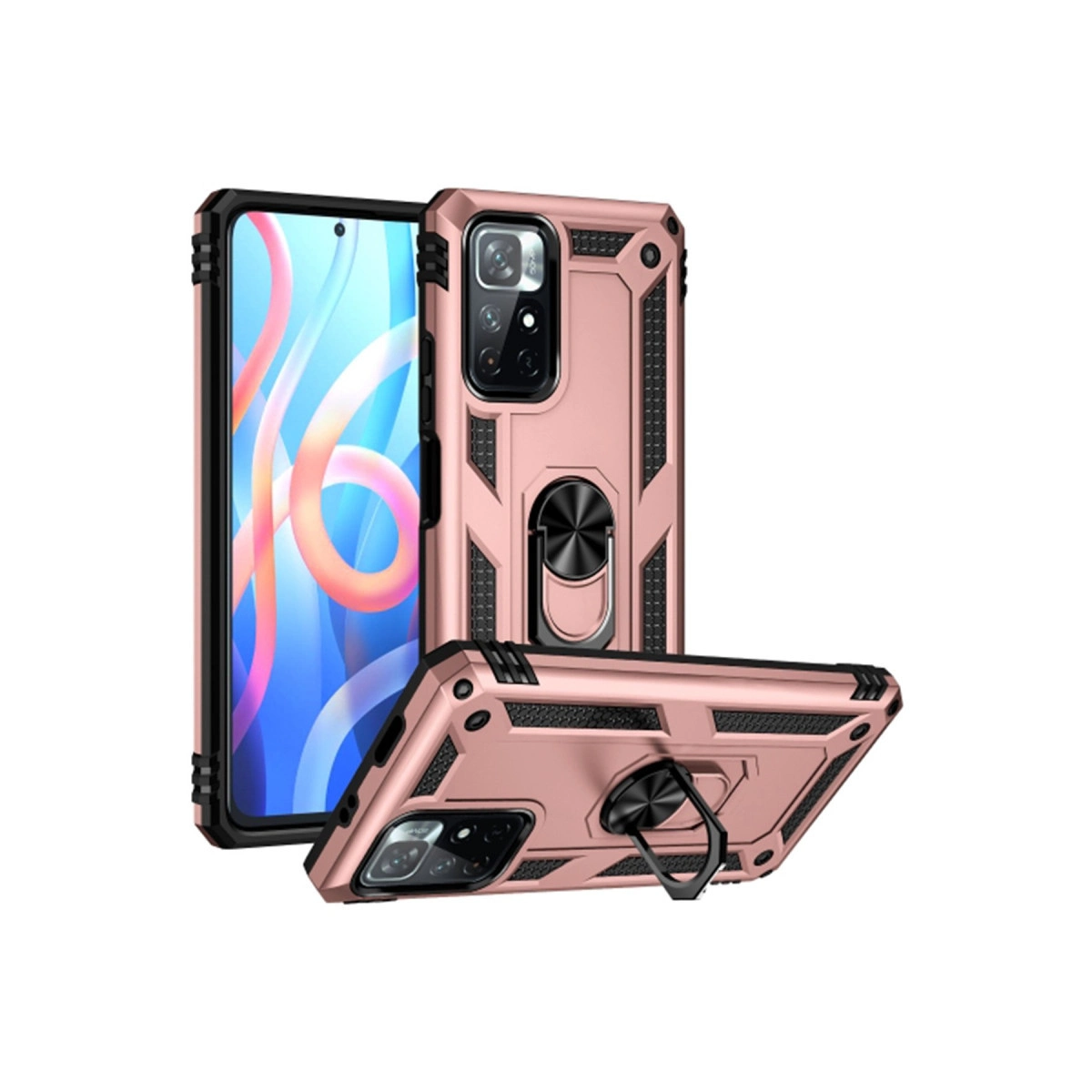 Halka tutuculu rose gold telefon kılıfı, biri önde, biri açılı.