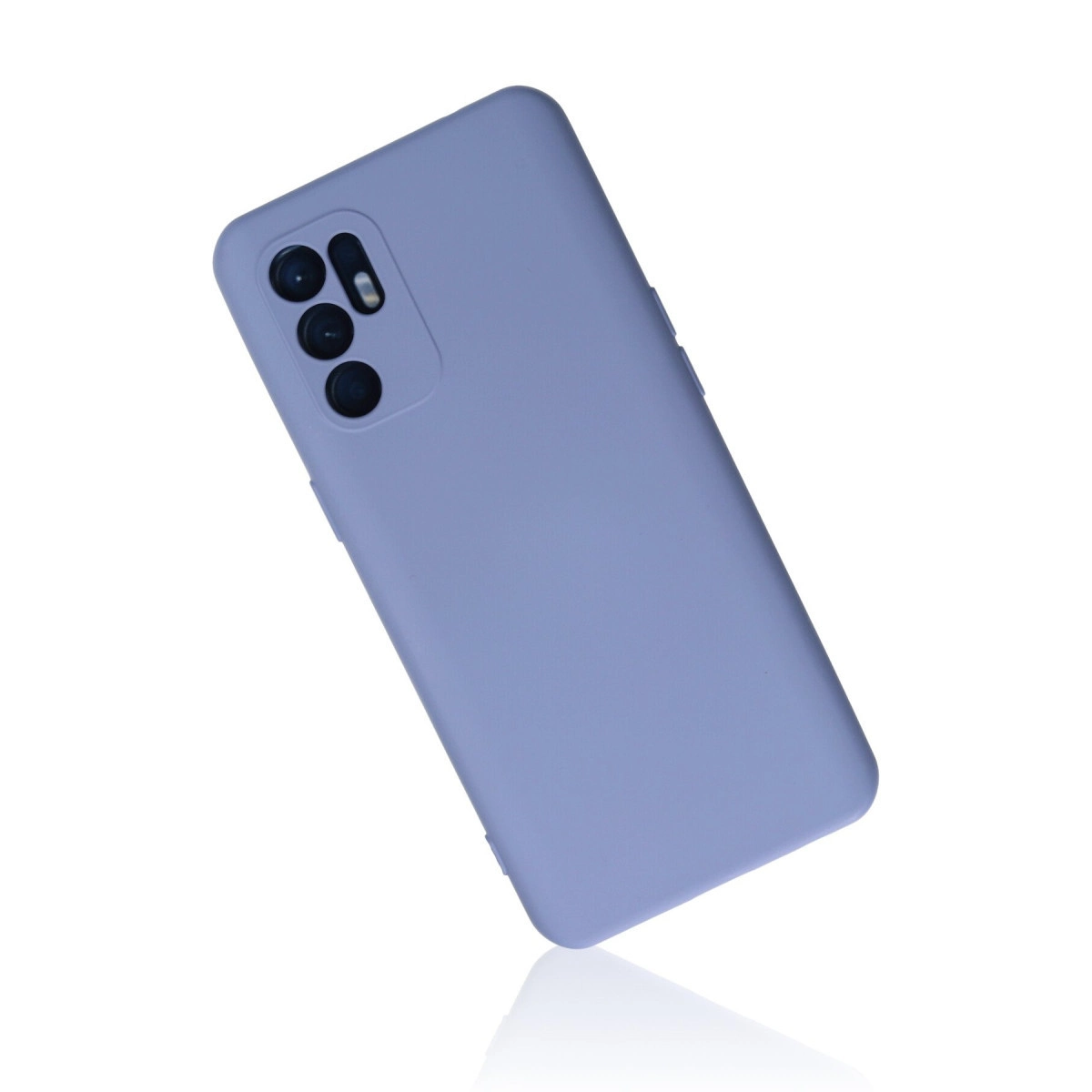 Arkada kamera açıklığı olan lavanta rengi telefon kılıfı.