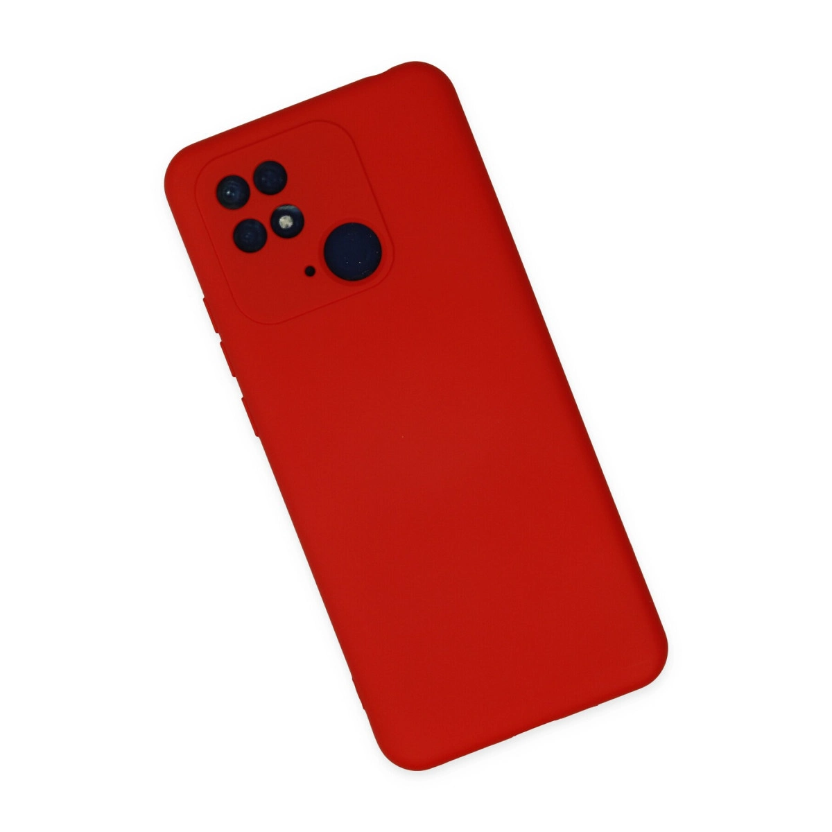 Arkada kare kamera modülü olan kırmızı telefon kılıfı.