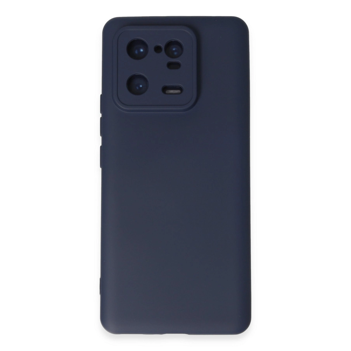 Dört lensli, kare kamera modülüne sahip lacivert telefon kılıfı.