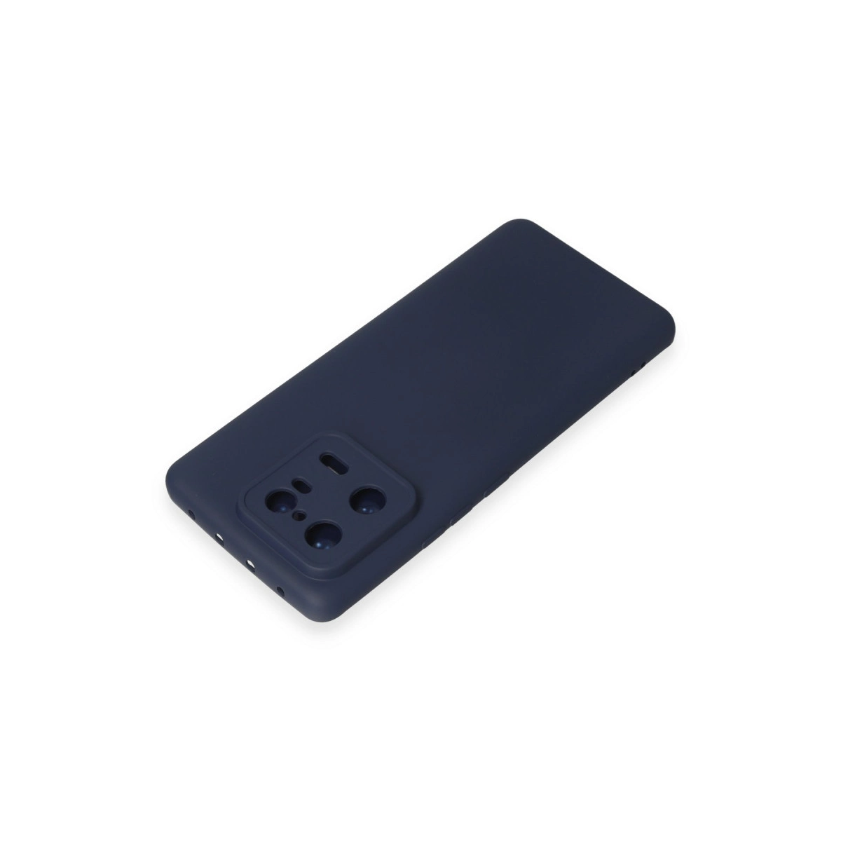 Kamera kesimli lacivert telefon kılıfı, beyaz arka planda.