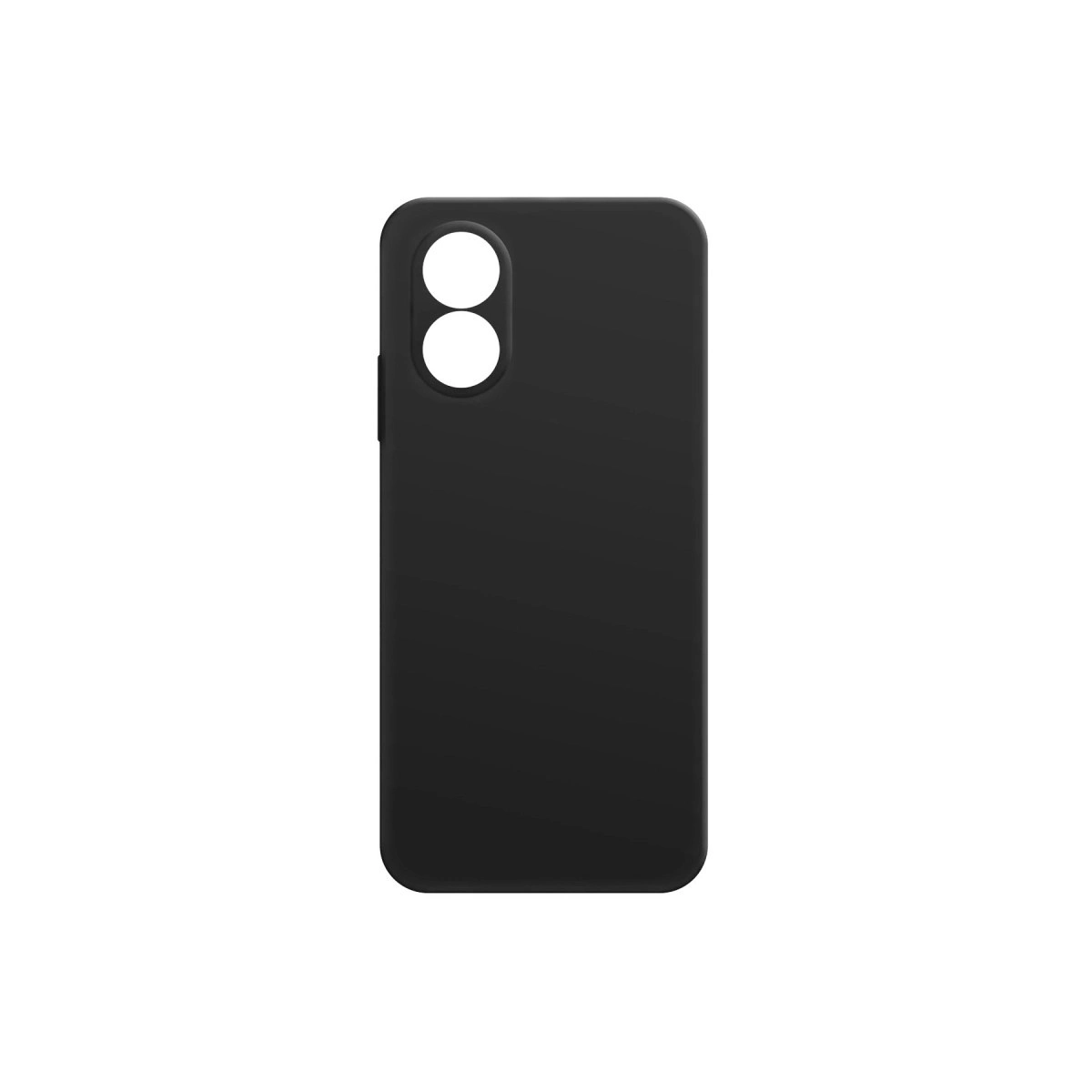 Arkada iki yuvarlak kamera kesiği olan siyah telefon kılıfı.