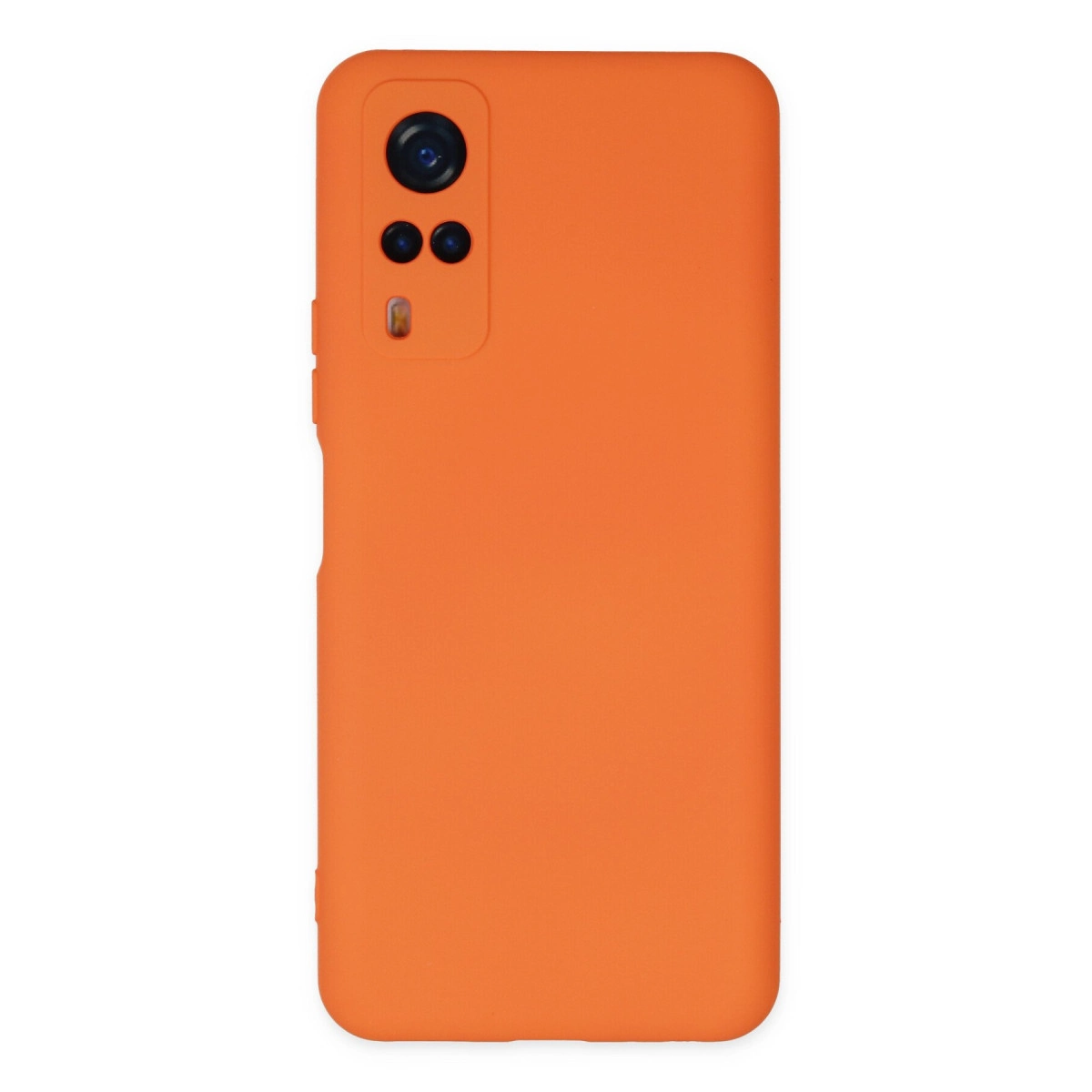 Sol üstte kamera modülü bulunan turuncu renkli telefon kılıfı.