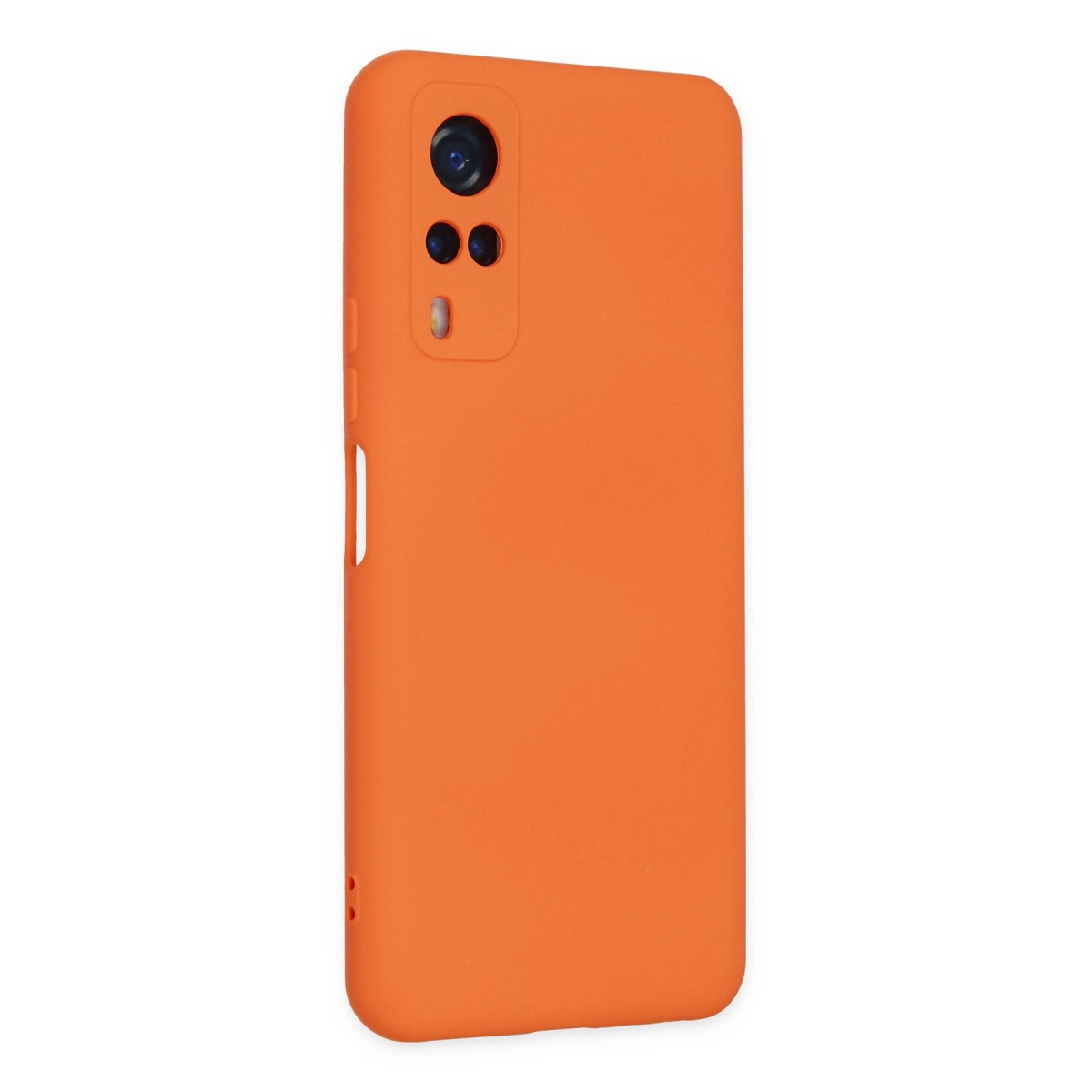 Arkada kamera modülü bulunan turuncu bir telefon kılıfı.