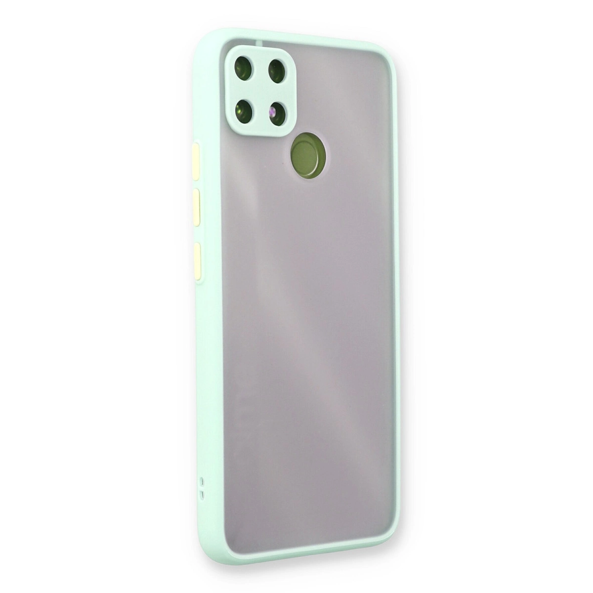 Mat arkalı ve kamera kesimli nane yeşili telefon kılıfı.