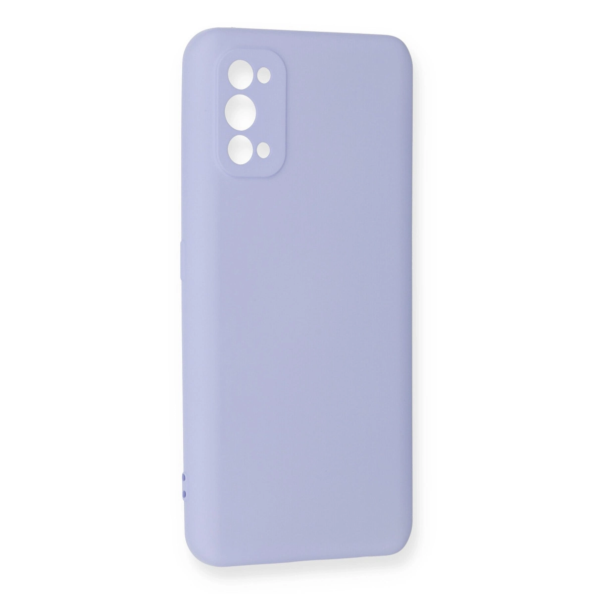 Arkada kamera için kesikleri olan lavanta rengi telefon kılıfı.
