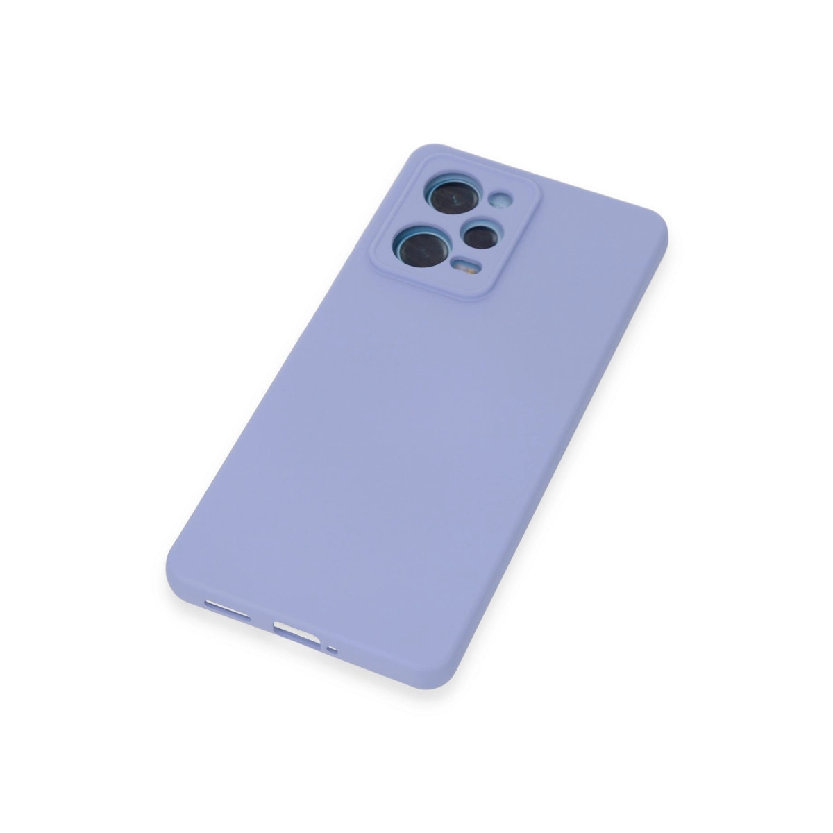 Kamera kesimli mor telefon kılıfı beyaz zeminde duruyor.