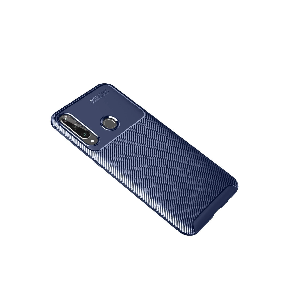 Karbon fiber desenli lacivert telefon kılıfı ve kamera adası.