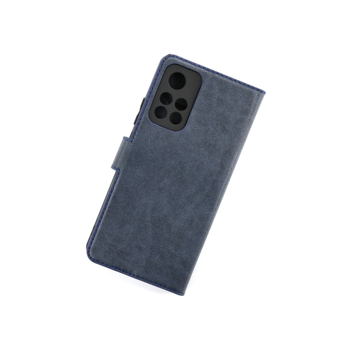 Beyaz arka plan üzerinde kamera kesimli lacivert telefon kılıfı.