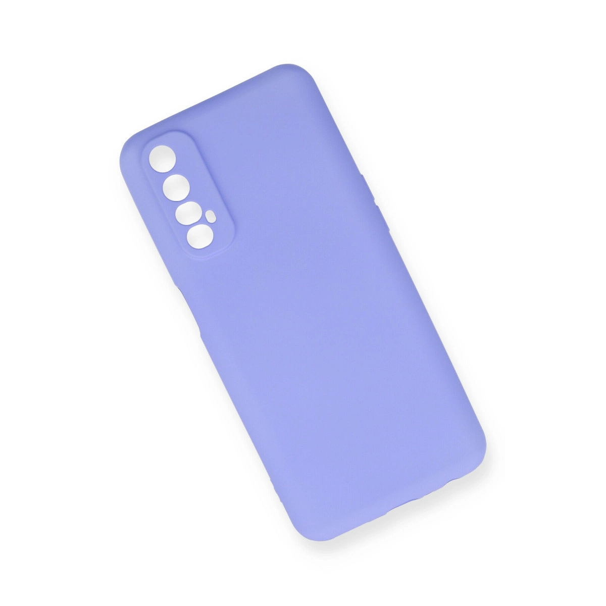 Arkada dört kamera lensi kesiği bulunan lavanta rengi telefon kılıfı.