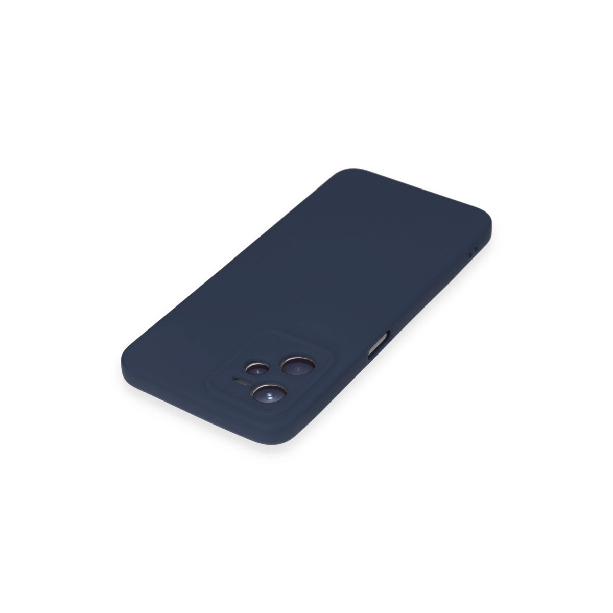 Beyaz arka plan üzerinde kamera kesimli lacivert telefon kılıfı.