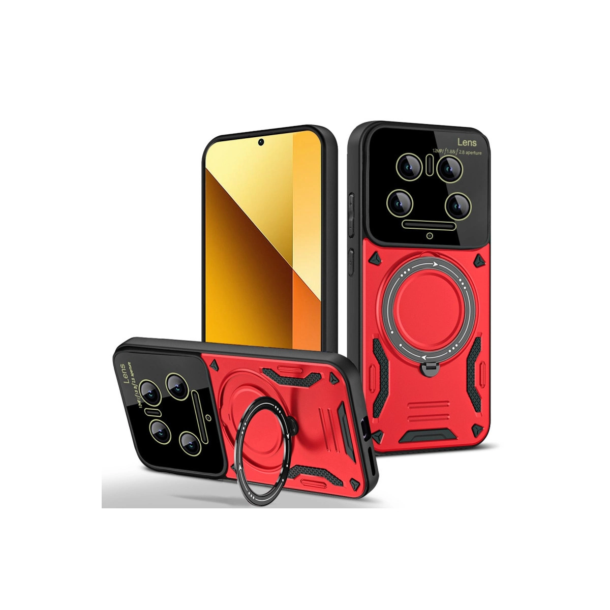 NEWFACE Xiaomi Mi 14 Ultra Uyumlu Joy Lens Standlı Kapak Telefon Kılıfı Kırmızı