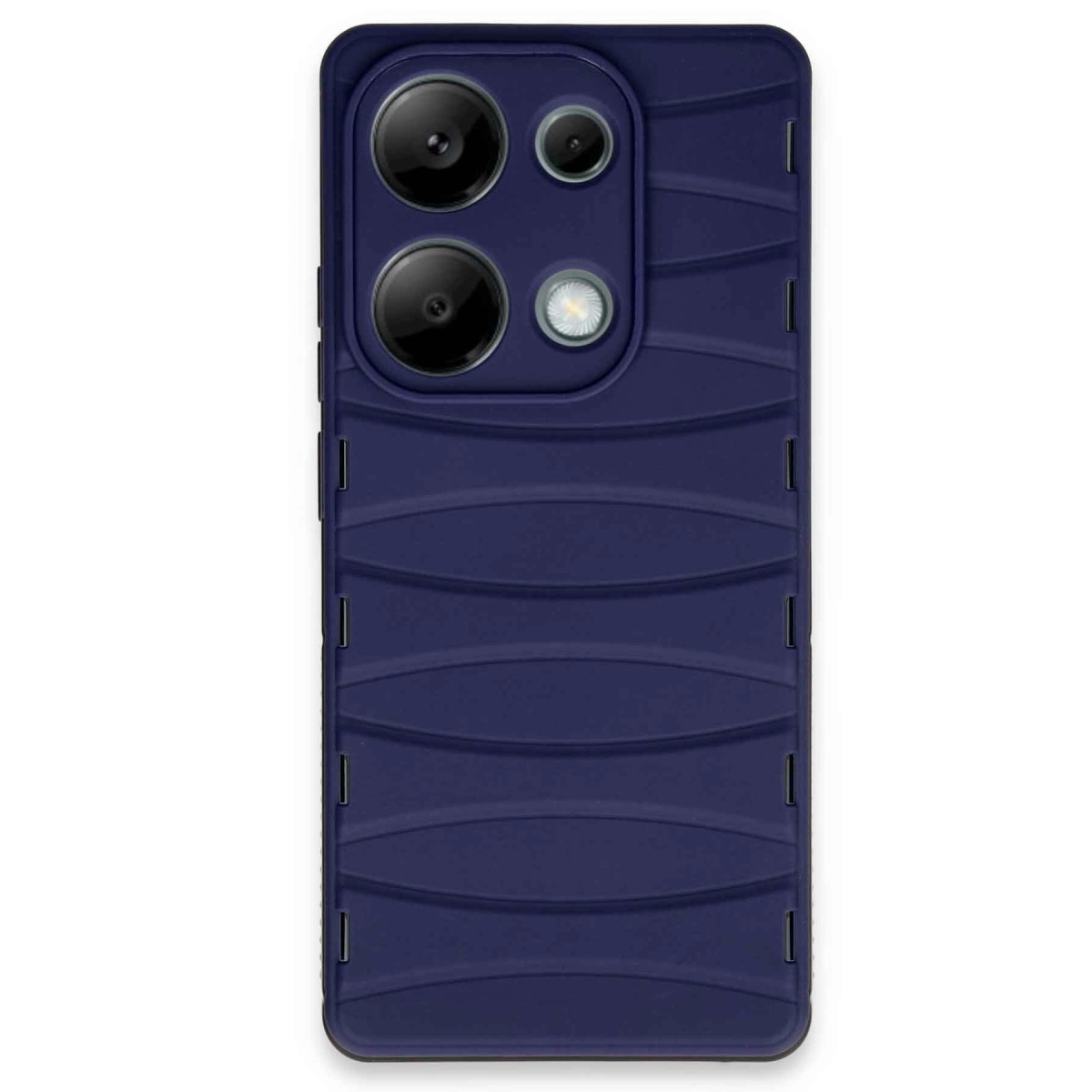 Dalga desenli ve kamera kesimli lacivert telefon kılıfı.