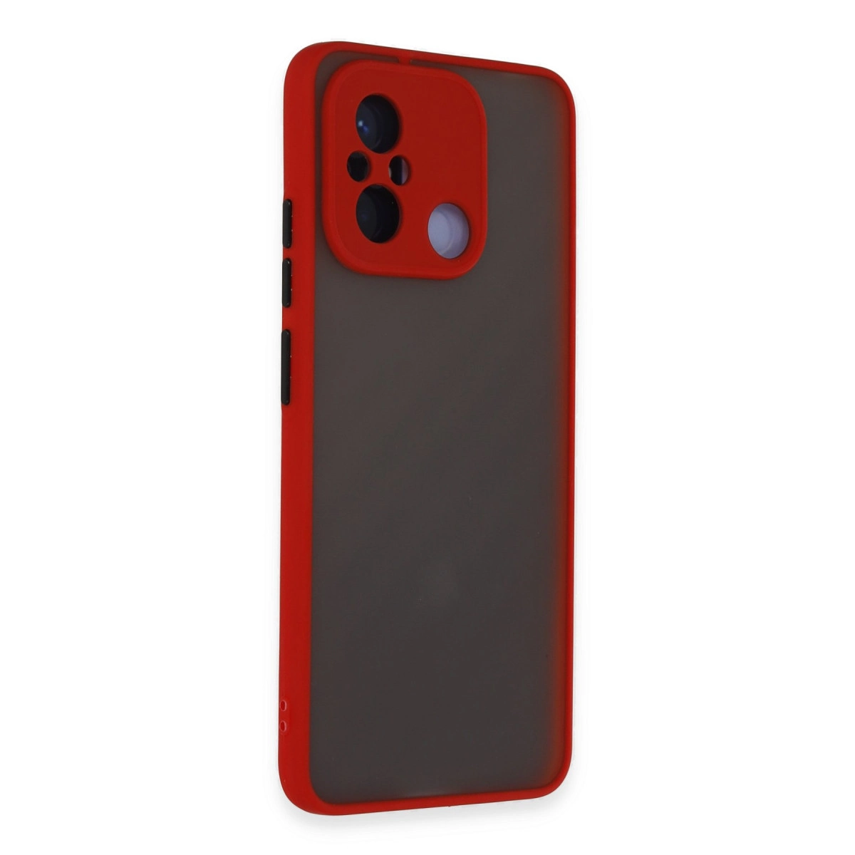 Koyu arka ve kamera kesimli kırmızı telefon kılıfı.