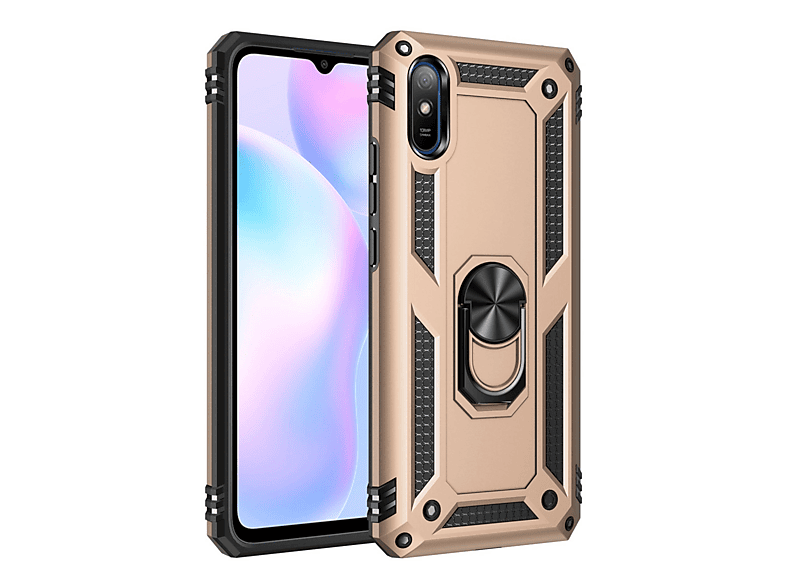 NEWFACE Xiaomi Redmi 9a Uyumlu Sofya Yüzüklü Silikon Kapak Telefon Kılıfı Altın