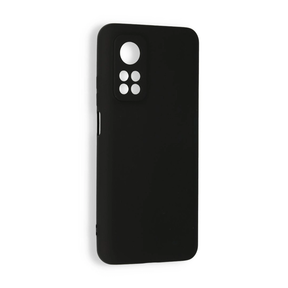 Dört küçük daire altta, üstte bir daire bulunan, dikdörtgen kamera kesimli siyah telefon kılıfı.