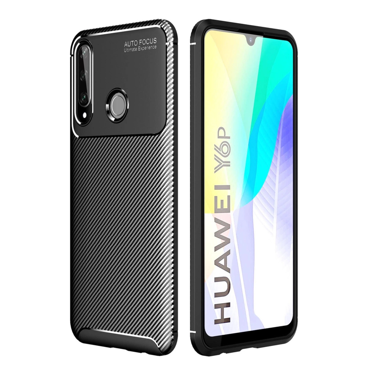 NEWFACE Huawei Y6p Uyumlu Auto Focus Karbon Kapak Telefon Kılıfı Siyah