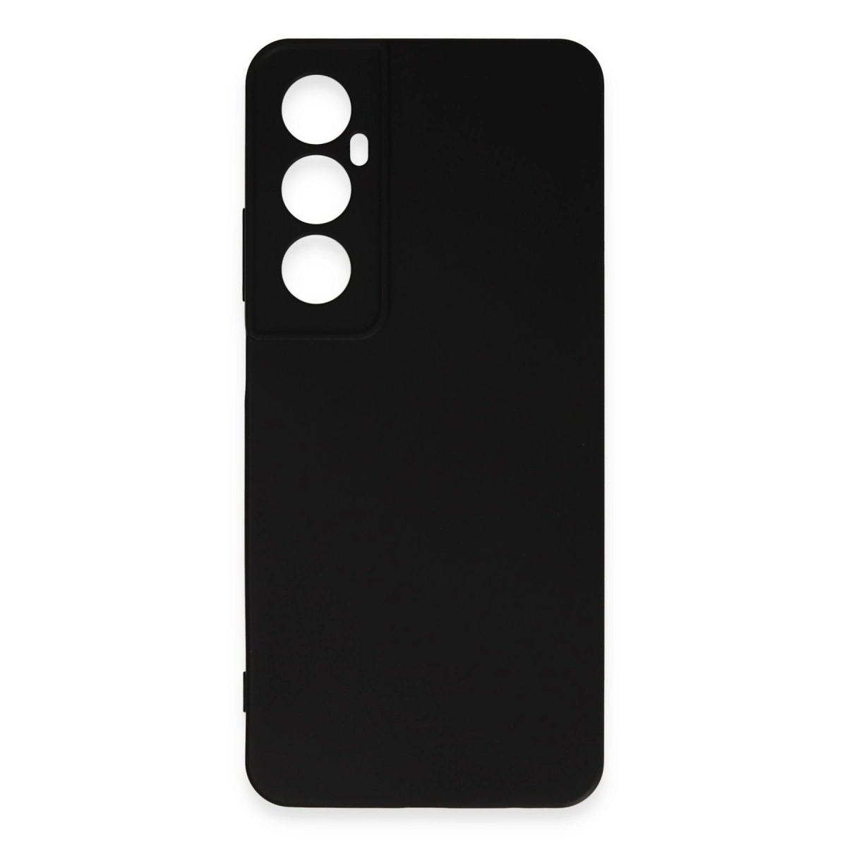 Üç kamera ve flaş için kesikli siyah telefon kılıfı.