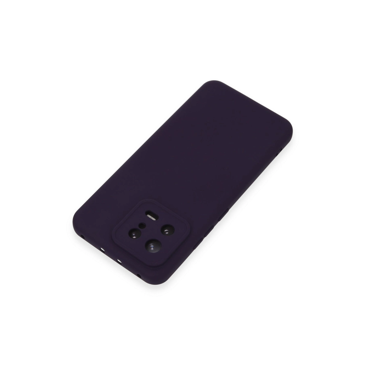 Koyu mor telefon kılıfı, beyaz arka planda kamera kesiği mevcut.