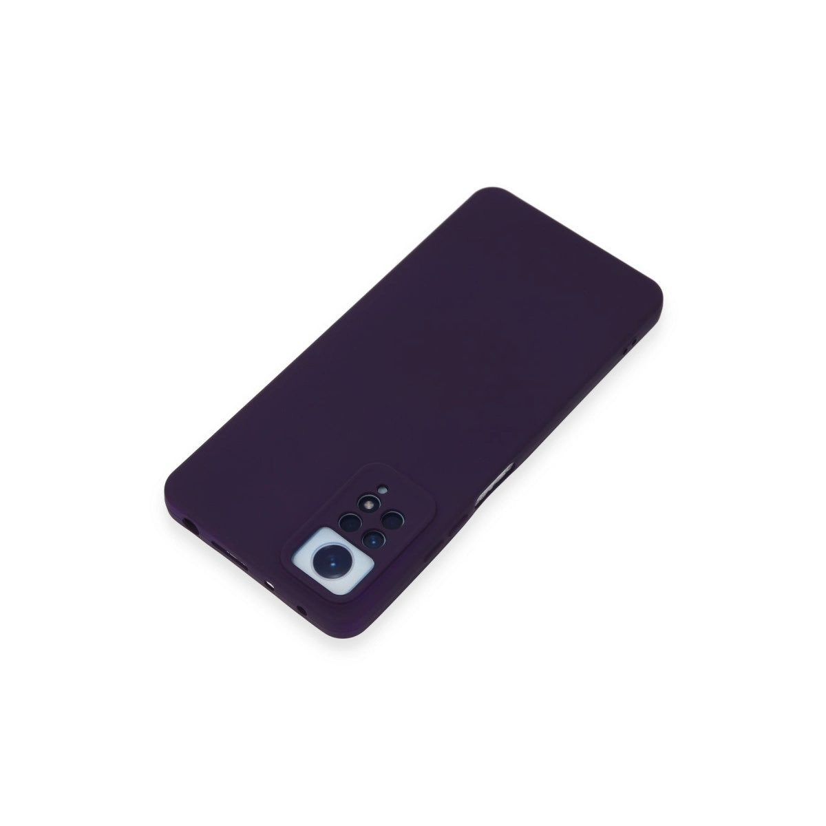 Koyu mor telefon kılıfı, beyaz arka plan üzerinde kamera modülü.