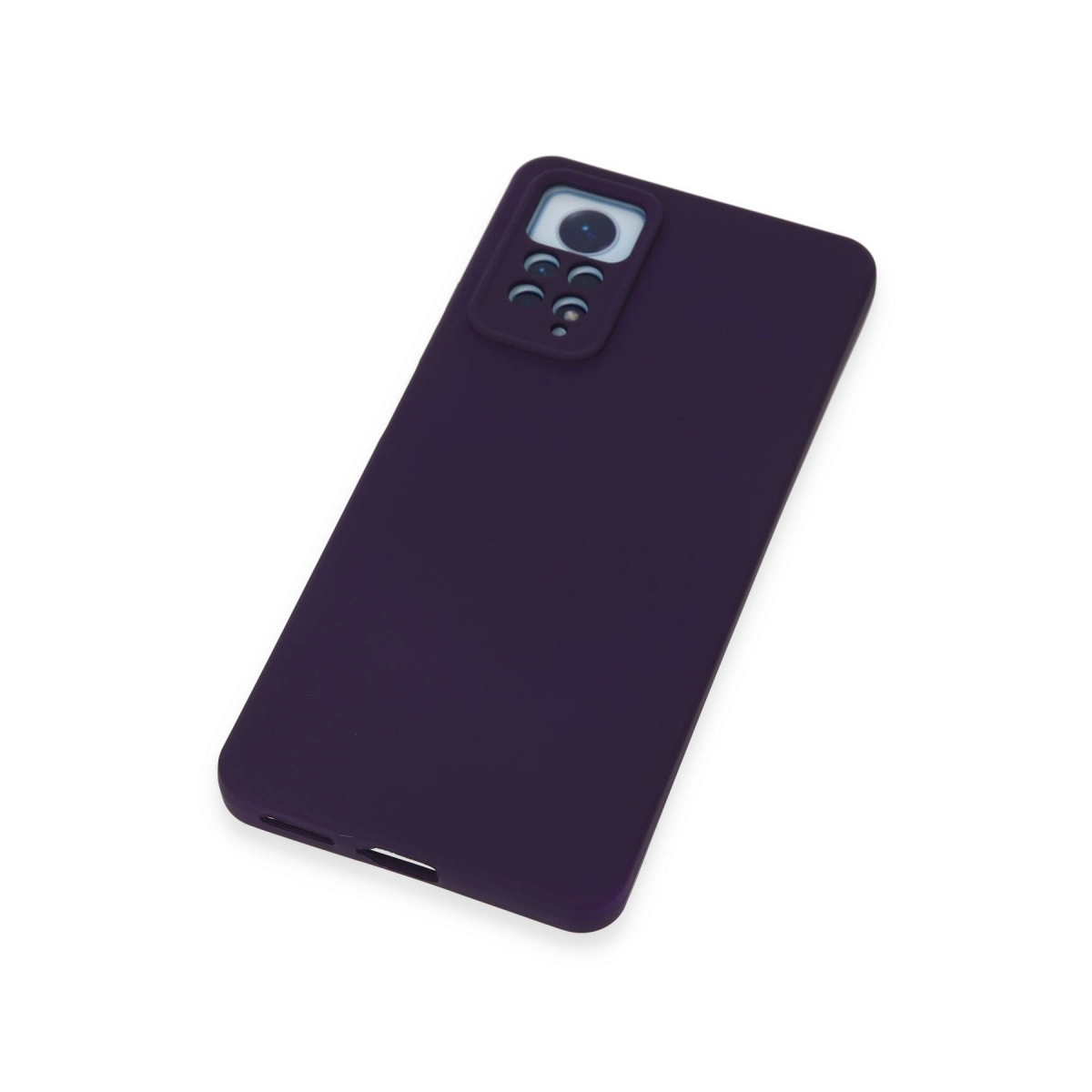 Kamera modülü kesimli koyu mor telefon kılıfı.