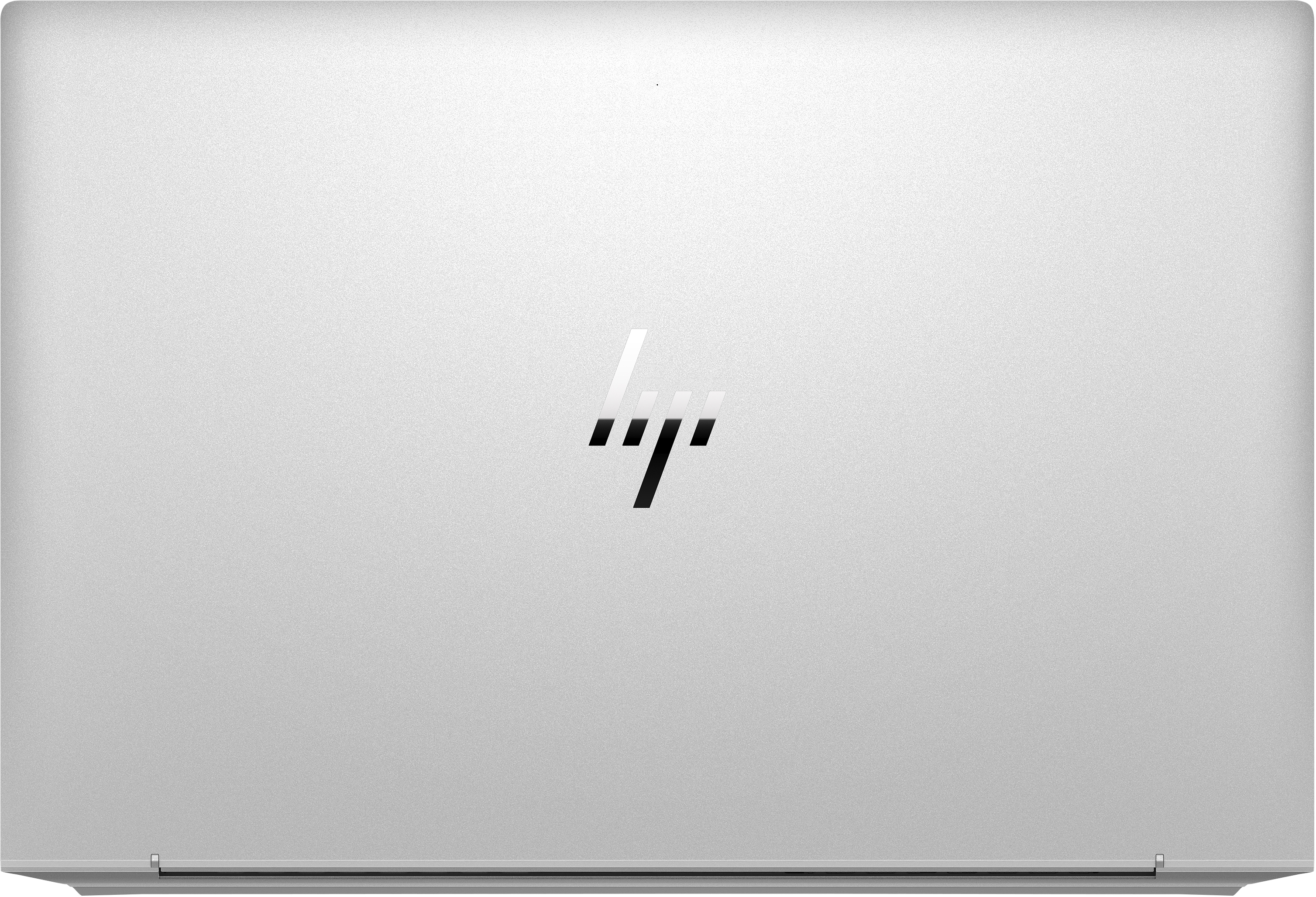 Zilveren laptop met glanzend HP-logo in het midden.