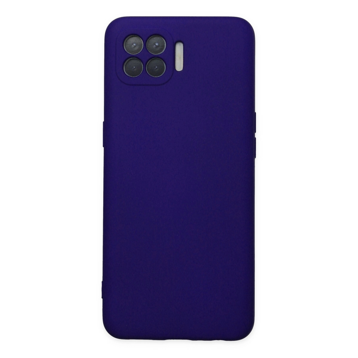 Dört kamera lensi ve flaşlı koyu mor telefon kılıfı.