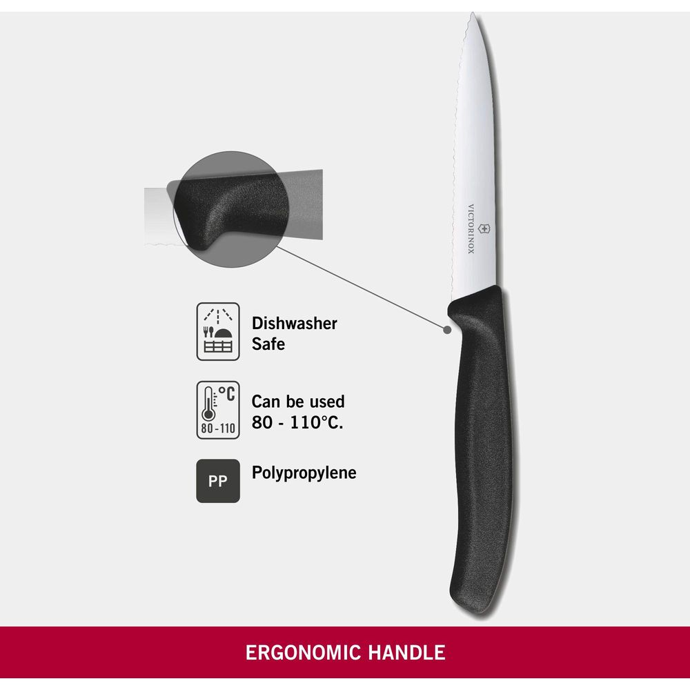 Siyah saplı Victorinox bıçağı, bulaşık makinesinde yıkanabilir.