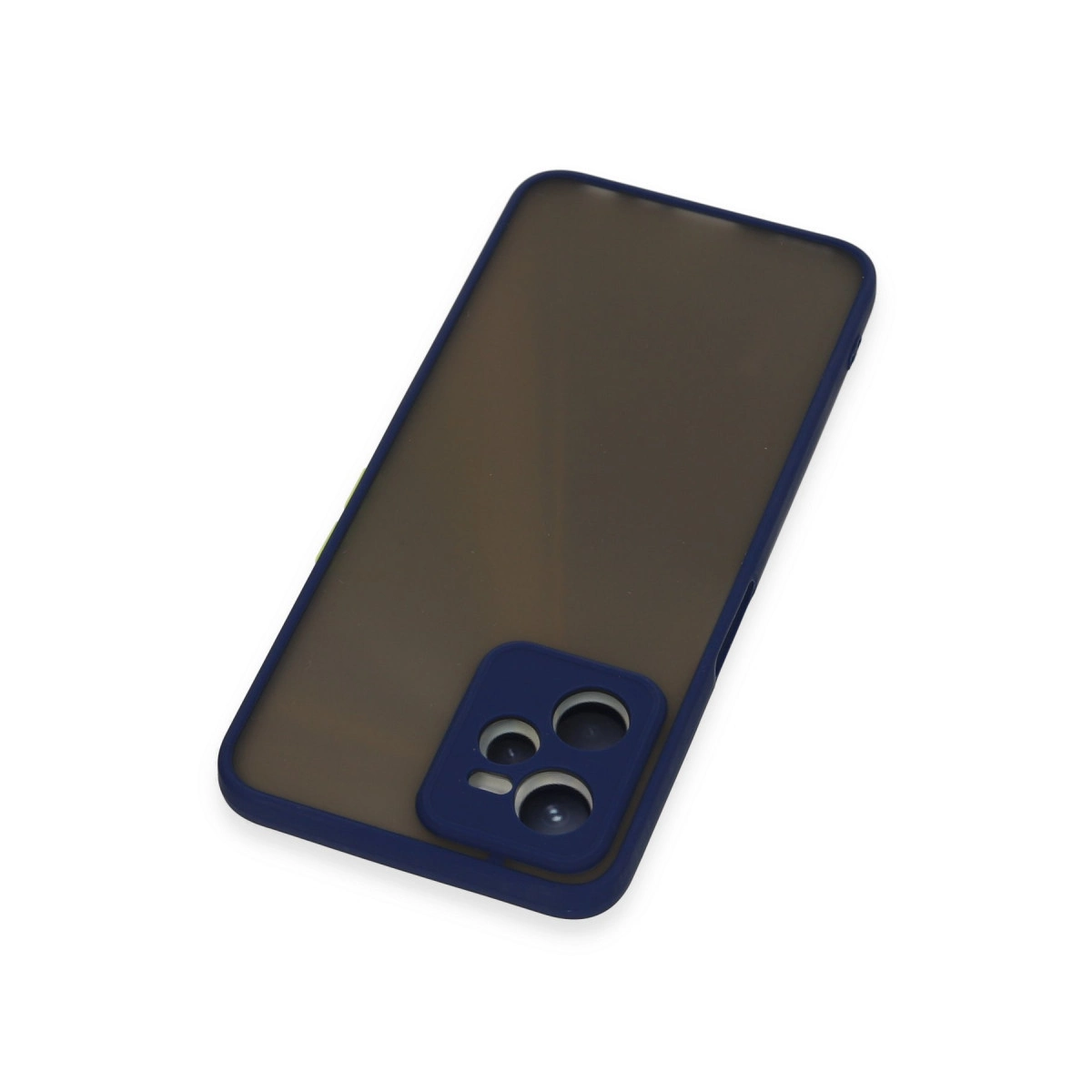 Dumanlı arka ve kamera kesimli lacivert telefon kılıfı.