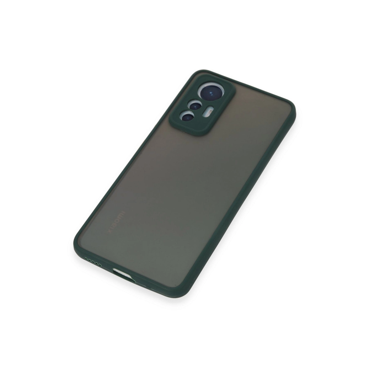 Beyaz arka plan üzerinde koyu yeşil kamera çerçeveli koyu gri telefon.