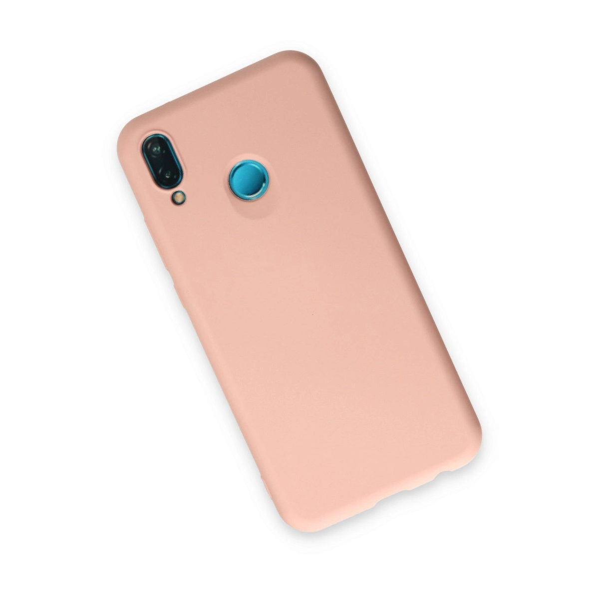 Kameralı ve mavi parmak izi sensörlü şeftali rengi telefon kılıfı.