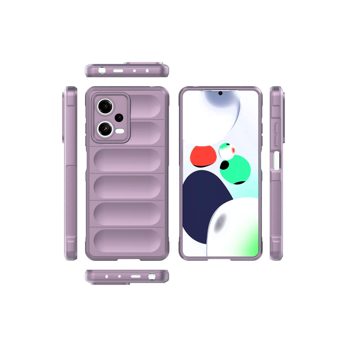 Arka kamera kesimli, oluklu mor telefon kılıfı.