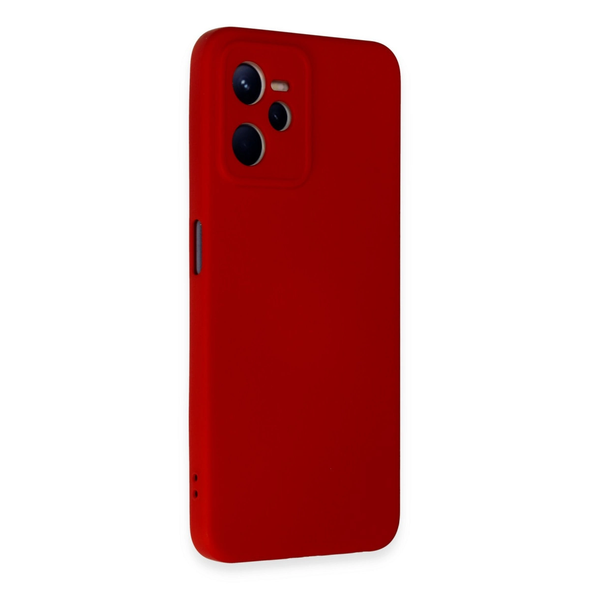 Arkada üçlü kamera kesimli kırmızı telefon kılıfı.